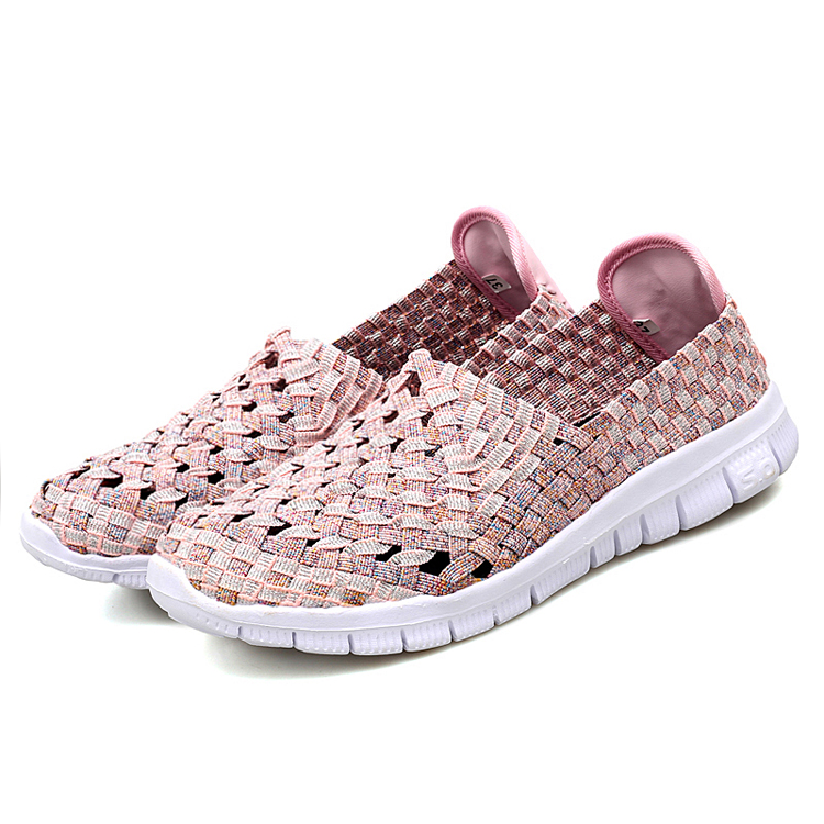 Custom Brand Fashion Zapatos Light Weight Colorful Slip On Breathable Woven Women Flat Shoes Loafer